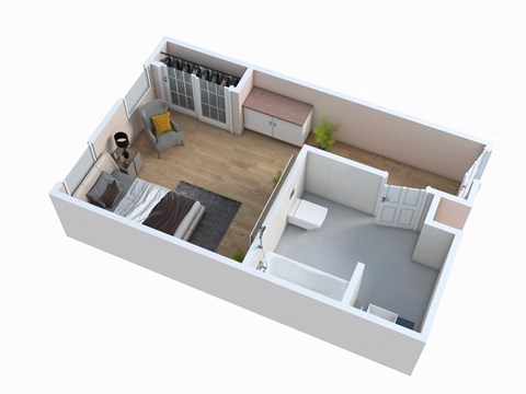 a floor plan of a small apartment with a bedroom and a living room